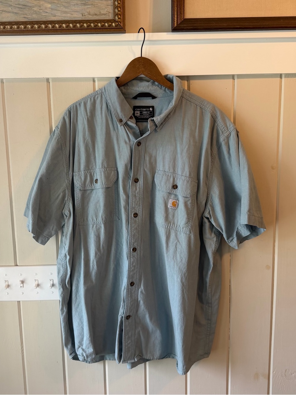 NWOT Carhartt Dusty Blue Short-Sleeve Loose Fit Button-Down Shirt, Size 2XL